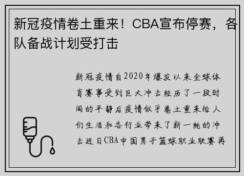 新冠疫情卷土重来！CBA宣布停赛，各队备战计划受打击